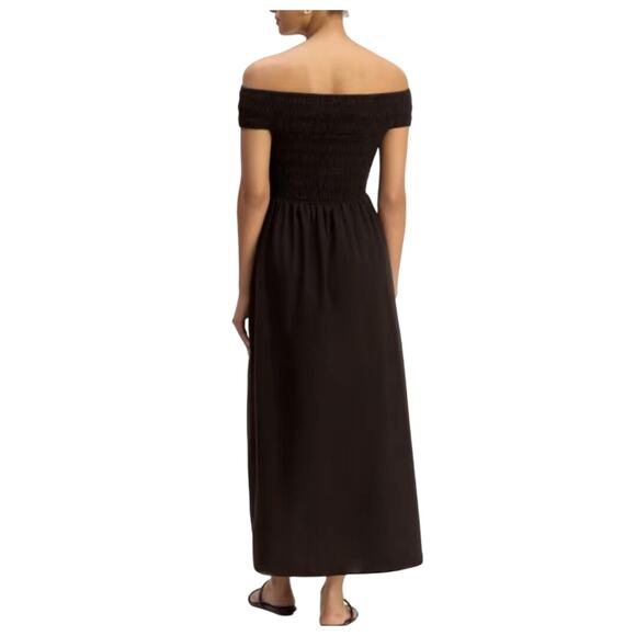 Everlane The Gauze Off the Shoulder Maxi Dress Black Smocked Organic Cotton XS - Picture 2 of 10